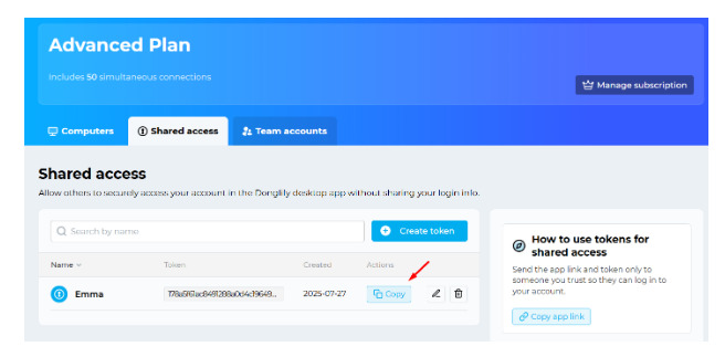  selecciona Create token