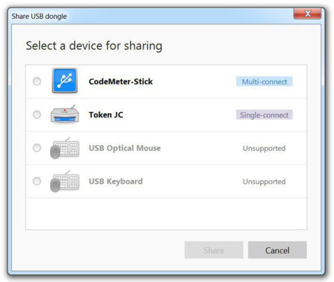  condividi il dongle USB su VMware