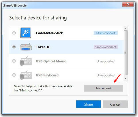  Select the required USB dongle