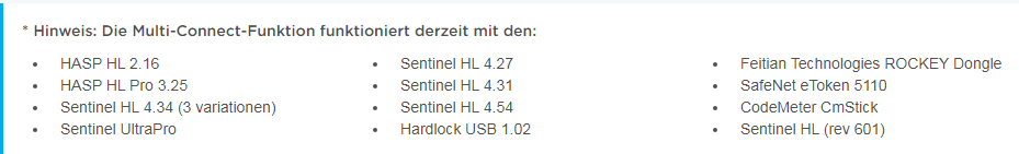 Die Multi-Connect-Funktion funktioniert derzeit mit den Die Multi-Connect-Funktion funktioniert derzeit mit den